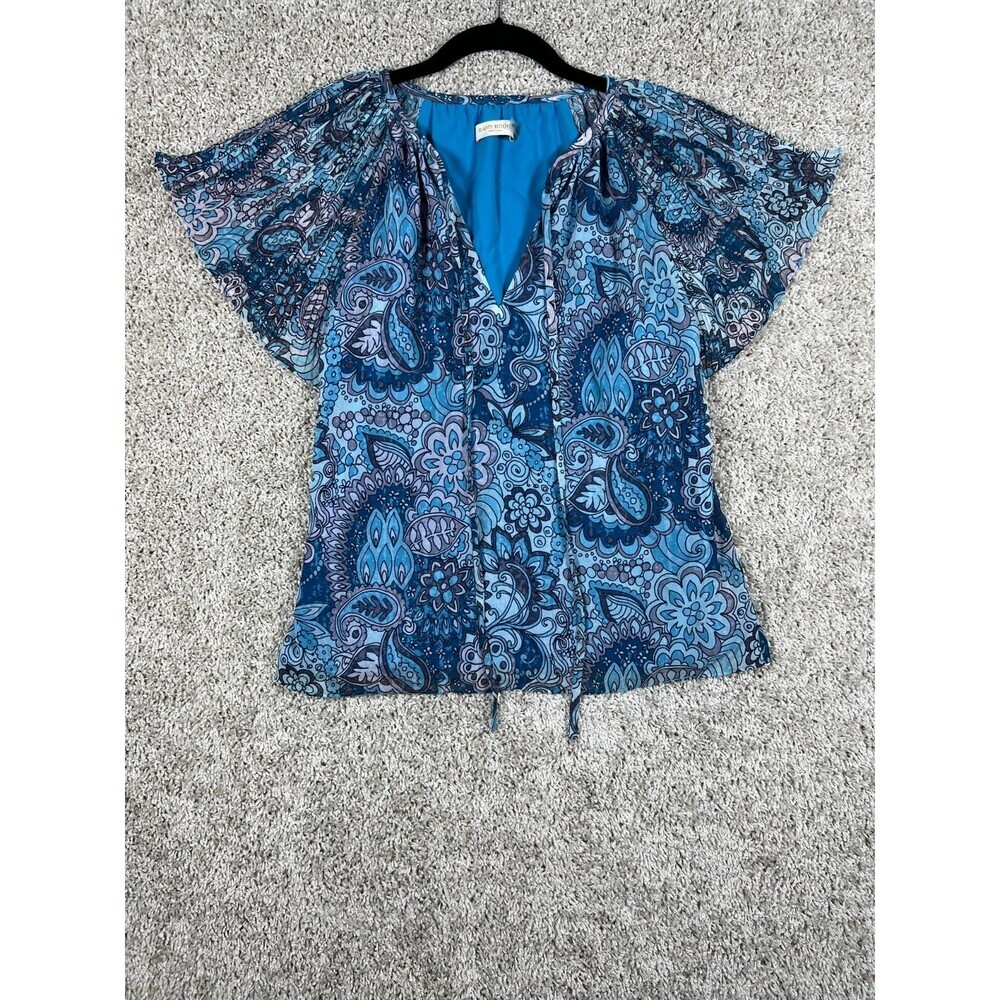 Ramy Brook New York Silk Blend Floral Print Flutter Sleeve Top Womens Medium xs